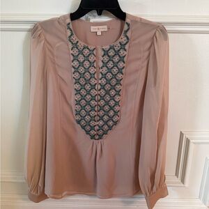 Tory Burch Blush Pink Blouse with Patterned Detail